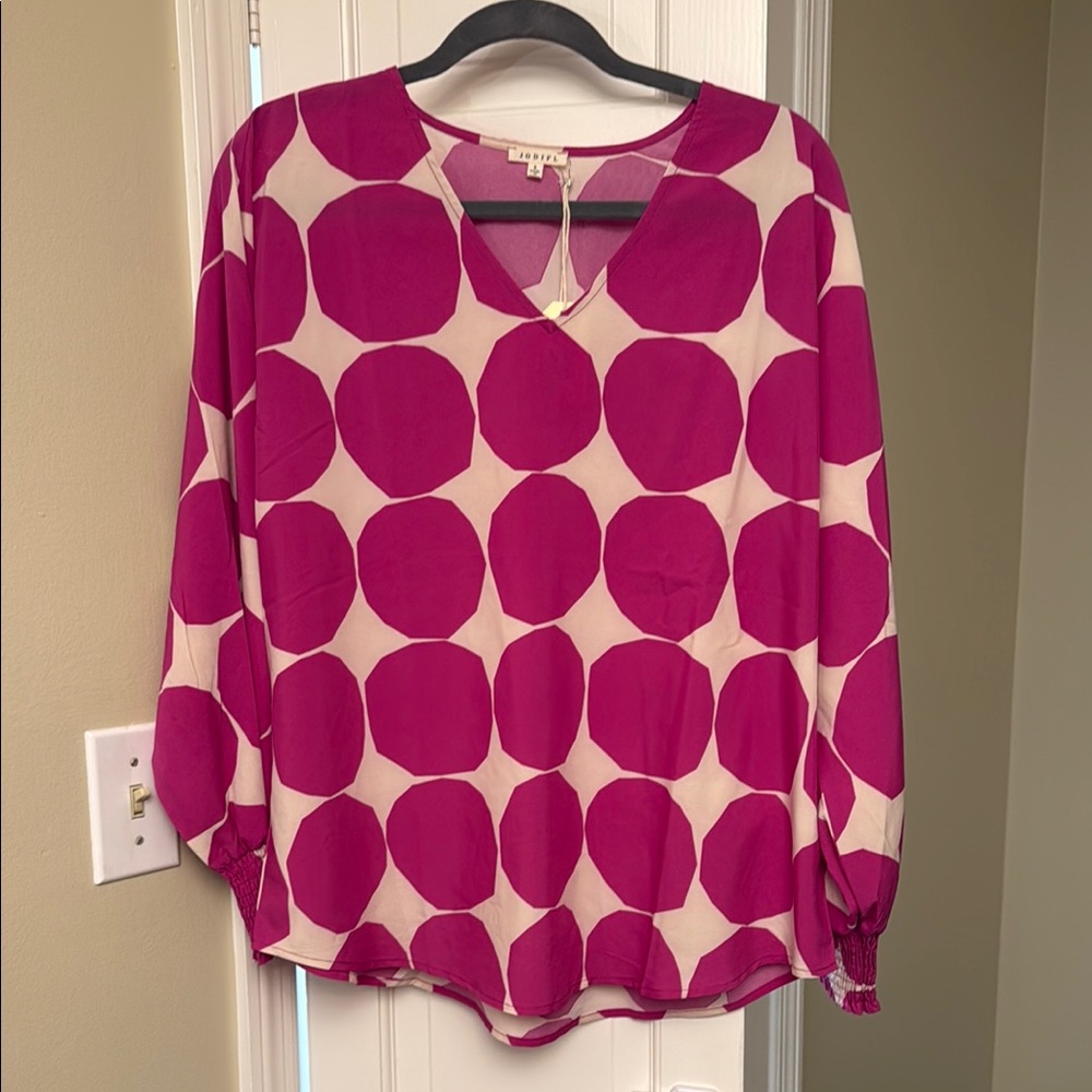 JODIFL Pink Graphic 3/4 Sleeve Blouse
